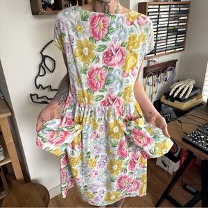 Vintage 60s Style & Smile Watercolor Floral Midi Dress ~ Size Large